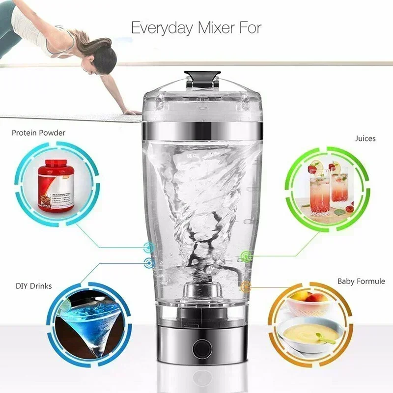 

450/600ml Electric Protein Shake Stirrer USB Shake Bottle Milk Coffee Blender Kettle Sports and Fitness Charging Electric Shaker