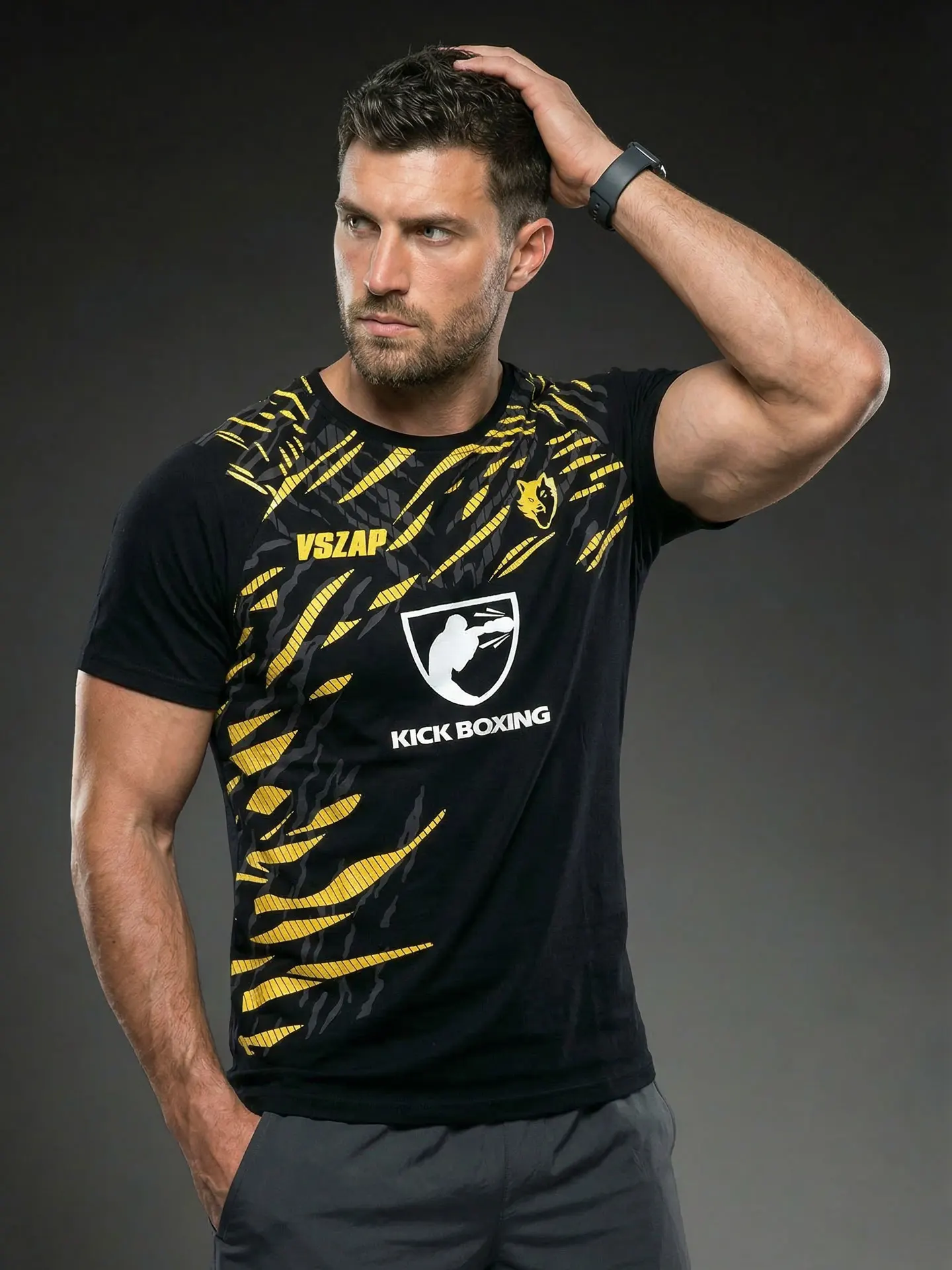 VSZAP Men's Pure Cotton T-Shirt Gold & Silver Flame Stripe Print Jujitsu Training Boxing Fighting