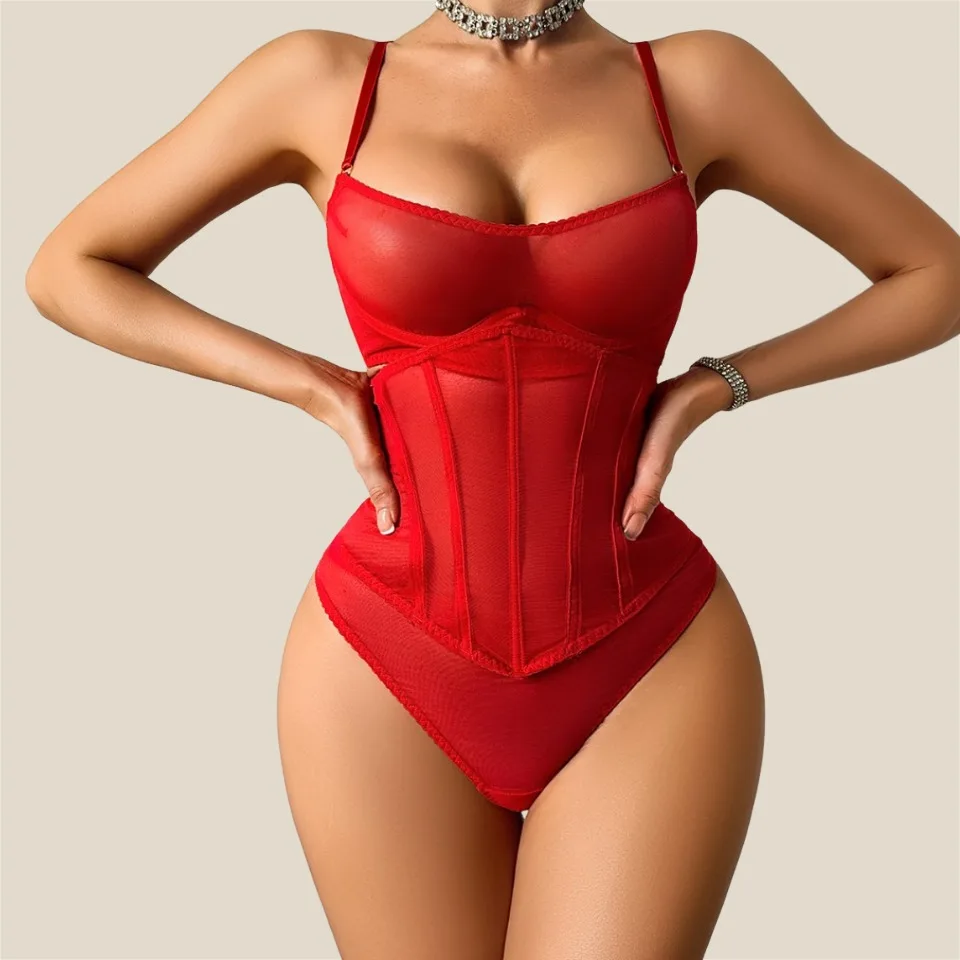 

Ellolace Passion Women's Lingerie Sets Willowy Bra Corset Belt Thong 3PC Sensual See Through Intimate Sexy Hot Girls' Underwear