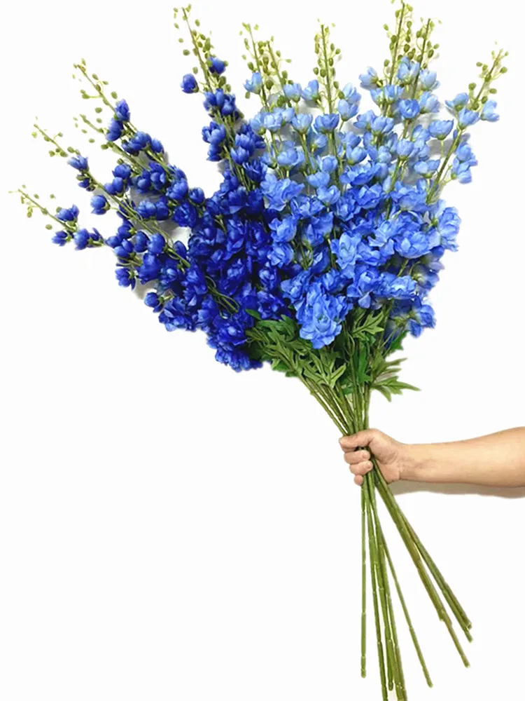 Delphinium Artificial Flower Branch Blue Color Larkspur Poisonweed Blossom Plant for Wedding Party Floral Decoration
