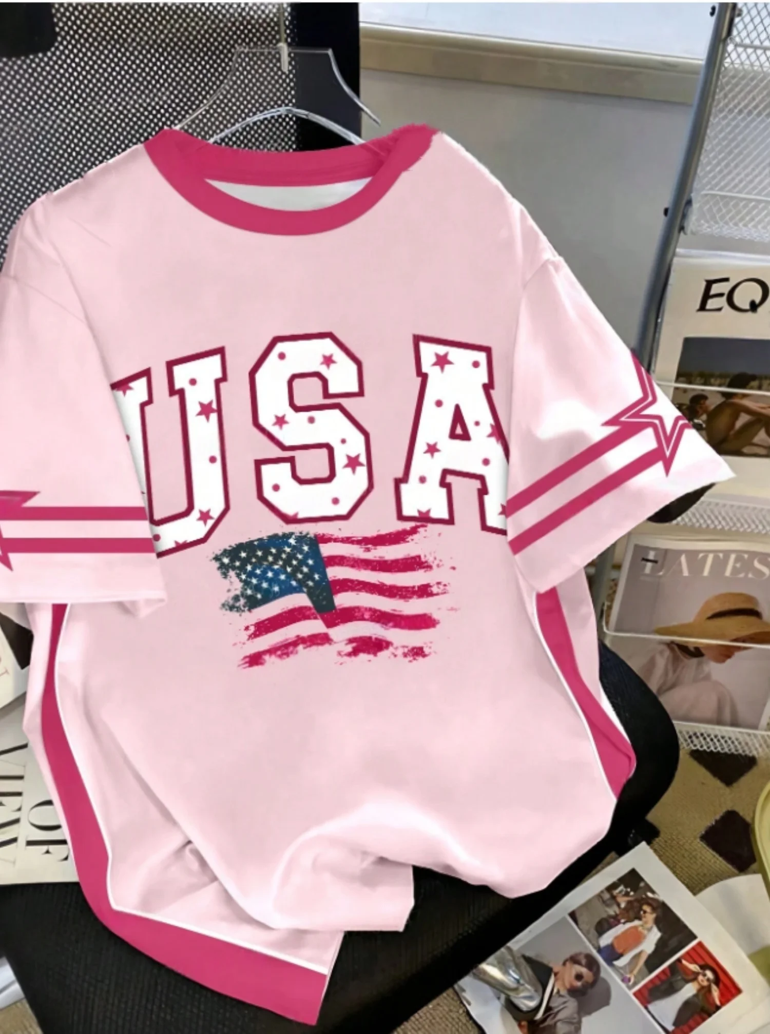 

Модная женская футболка с коротким рукавом и принтом флага США, летние повседневные топы, легкая спортивная повседневная спортивная футболка большого размера