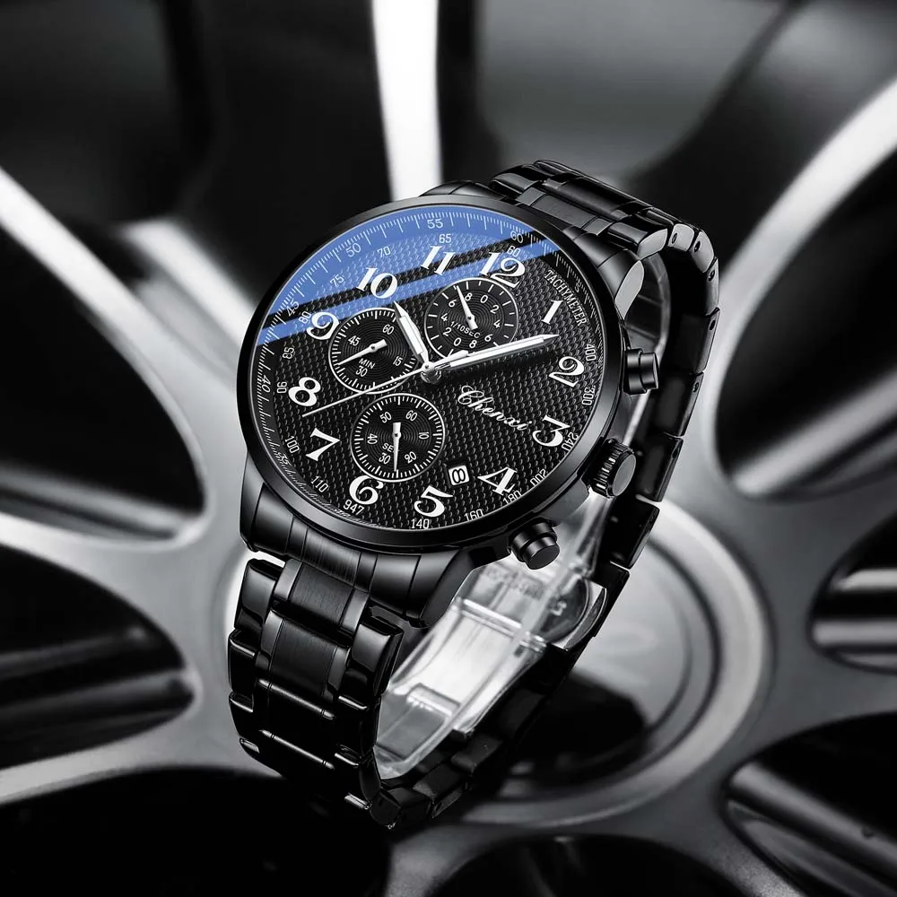 

Многофункциональные мужские часы CHENXI, настоящий хронограф с тремя глазами и шестью иглами, ремешок из нержавеющей стали, кварцевый механизм