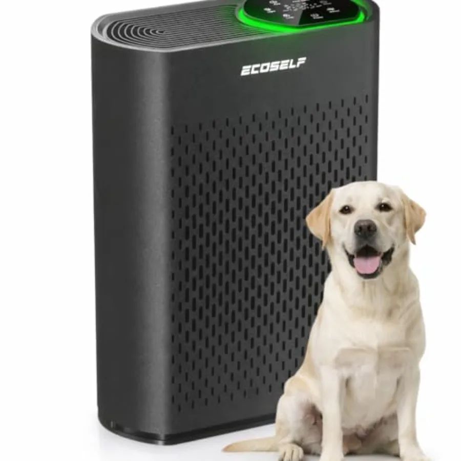 

Air purifier for home large room up to 1400 ft, black ECOSELF model with air quality monitor, 20dB sleep mode, effective agains