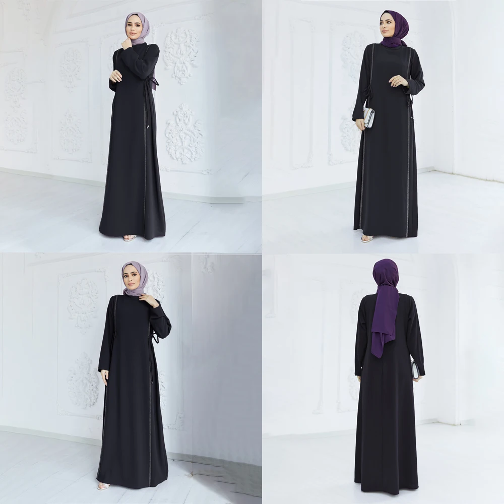 Rimaire schwarz muslim abaya islamische abayas frauen kleider neue bescheidene kleidung luxus dubai abaya sommer muslim kleid