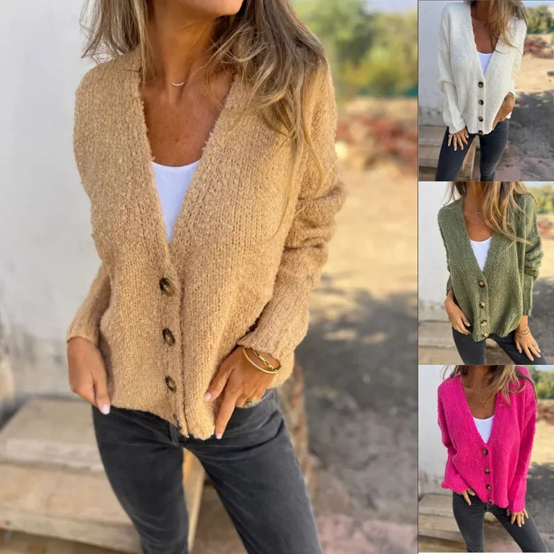 

Elegant Women's Winter Knitted Cardigan Solid Color Featuring Graceful Fabric Perfect for Cozy Home Moments or Stylish Outings