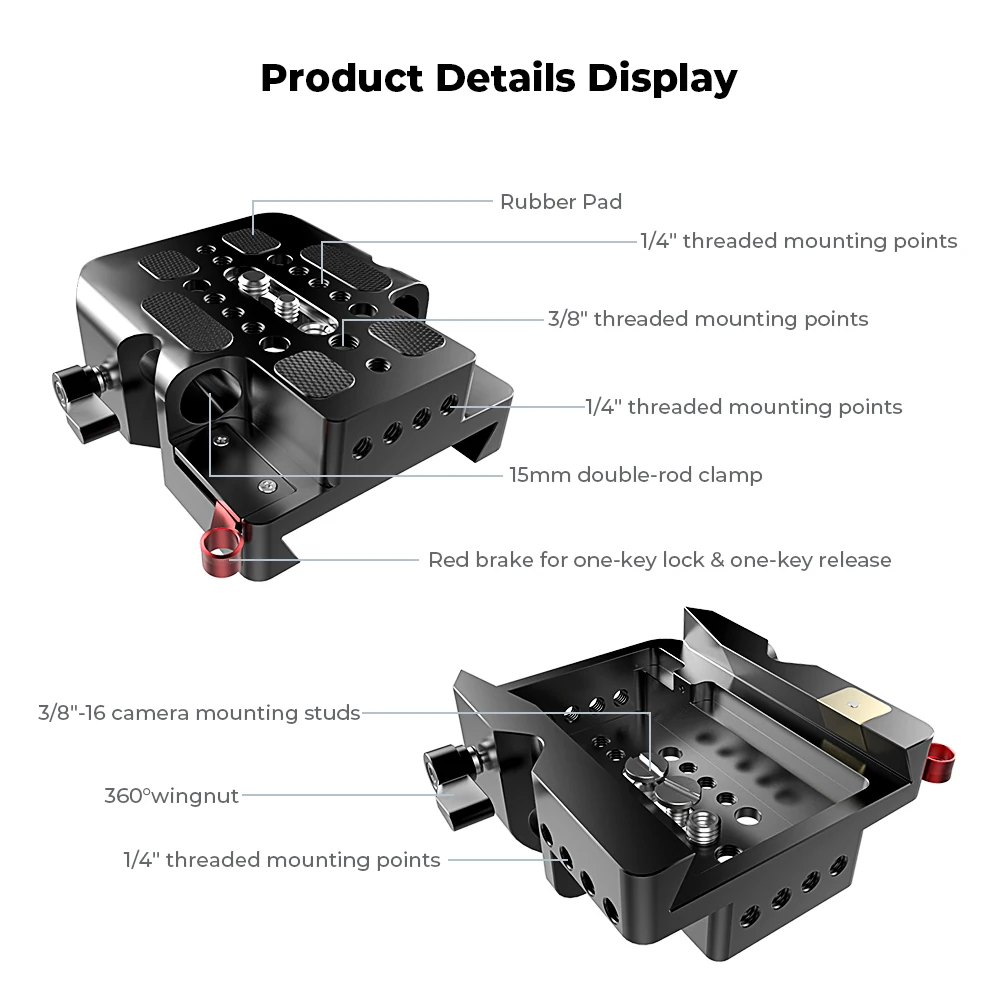 Piastra di base scorrevole a sgancio rapido CAMVATE con binario da 15mm, compatibile con piastra Standard a slitta da 12 "a coda di rondine