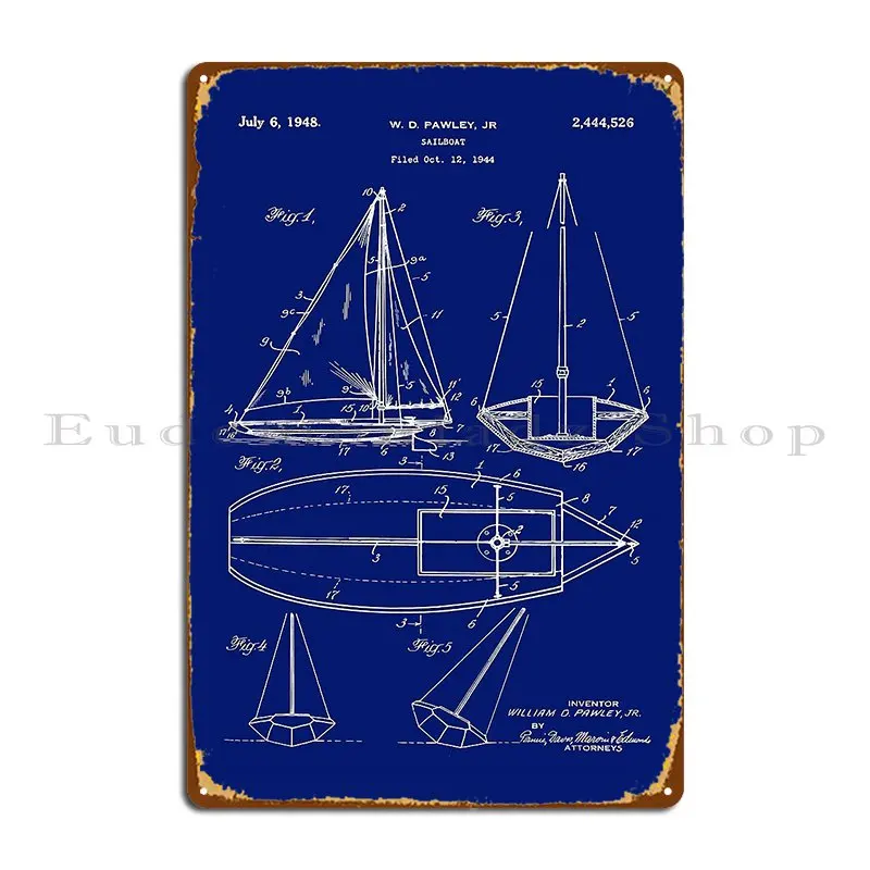 Sailboat Patent Drawing Metal Plaque Garage Designer Cinema Pub Plates Rusty Tin Sign Poster