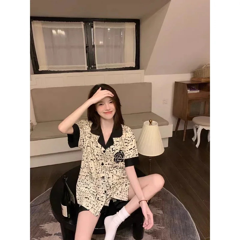 Women's New Pajamas Three-Piece Female Summer Short-Sleeved Loose Korean Version Of The Students Large Size Home Wear Pajamas