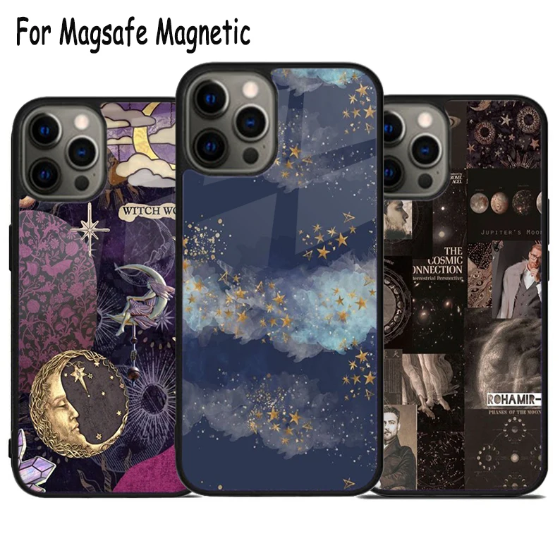 Dark Academia celestial collage Wireless Charge Magsafe Phone Case For iPhone 15 16 14 13 11 12 Pro Max Plus Magnetic Cover