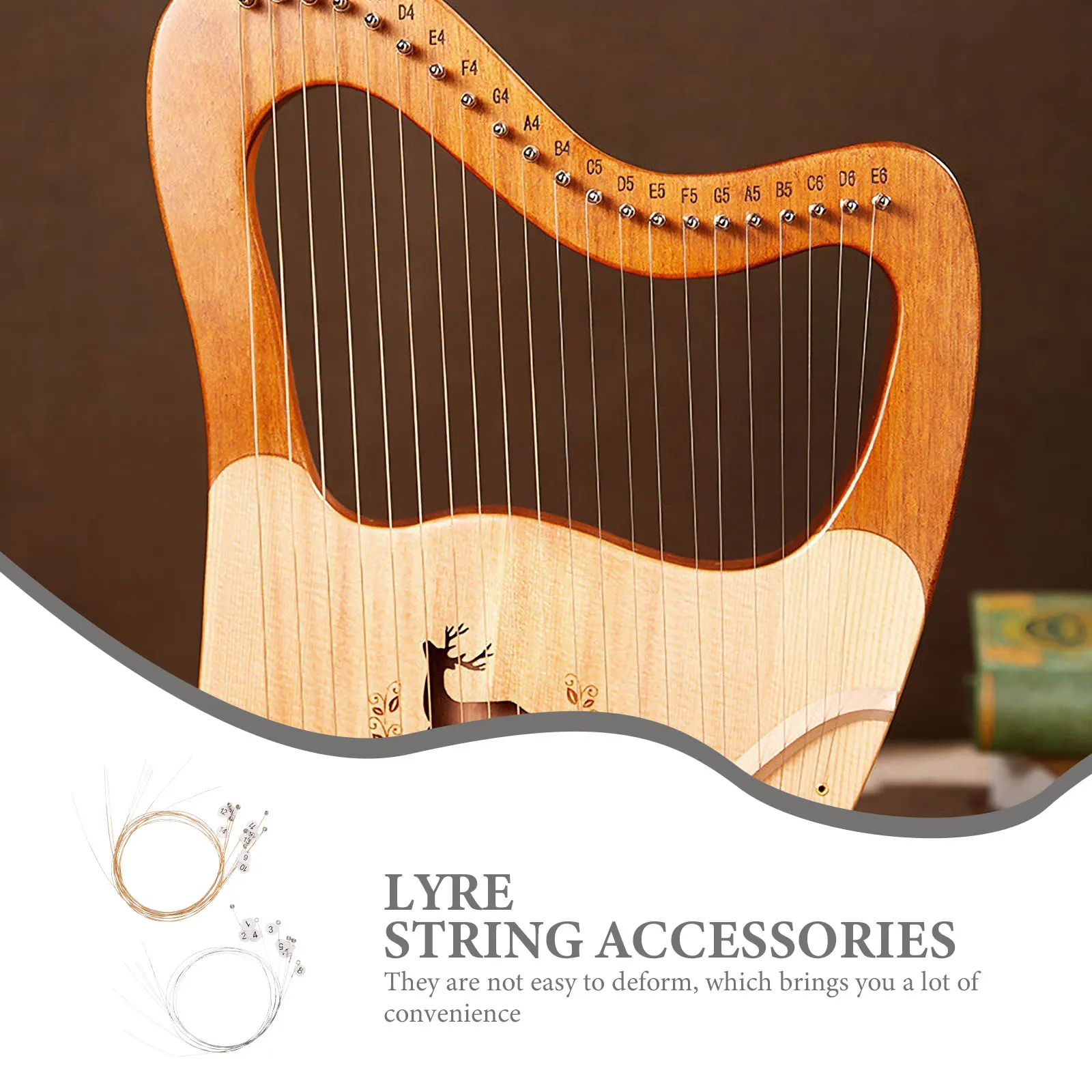 

16 Pcs Strings Full Set Steel Instrument Lyre Strings Full Set Parts Replacement Accessories Durable Musical String Kits