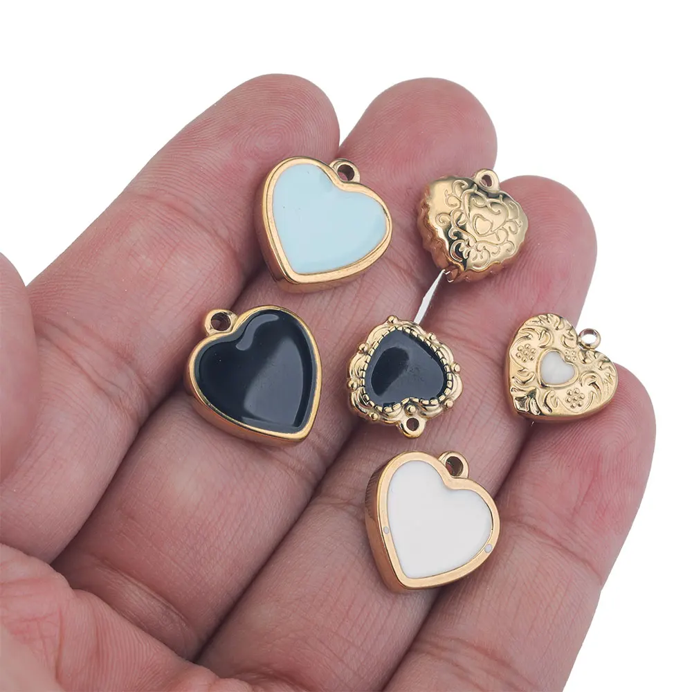 5pcs/lot Stainless Steel Heart Boho Enamel Earring Charms Dangles Pendant Base for DIY Necklace Jewelry Making Items Wholesale
