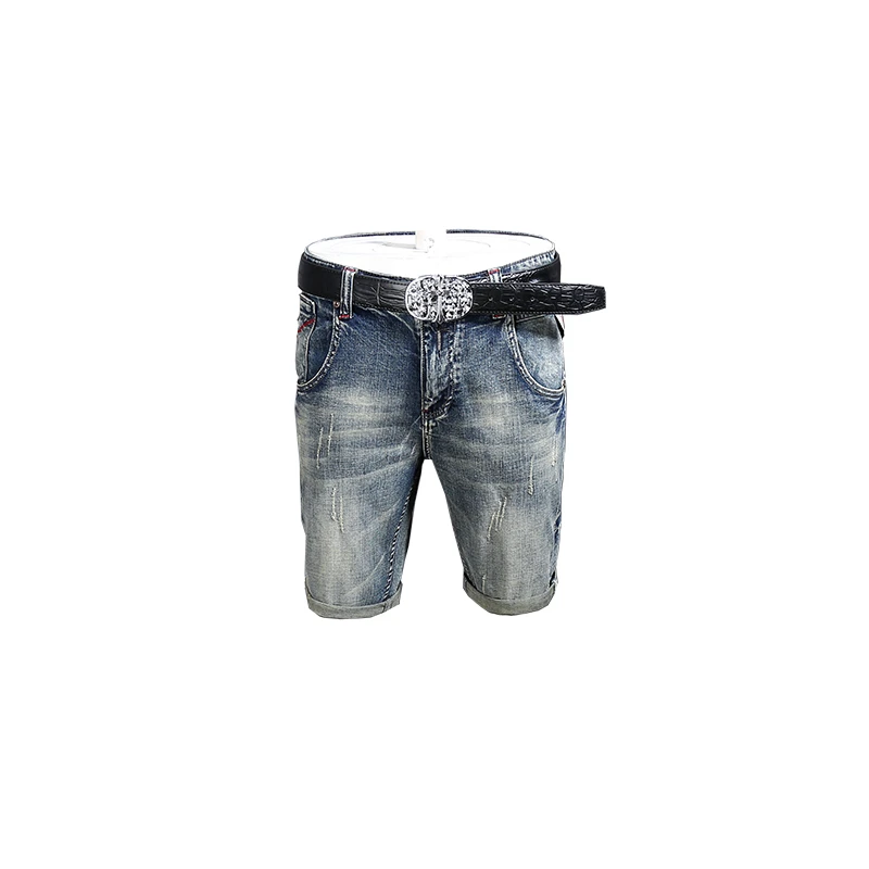 Denim Shorts for Men2024Summer New Thin-Style Blue Retro Nostalgic Straight Slim Fit Fashion Haulage Motor Fifth Pants