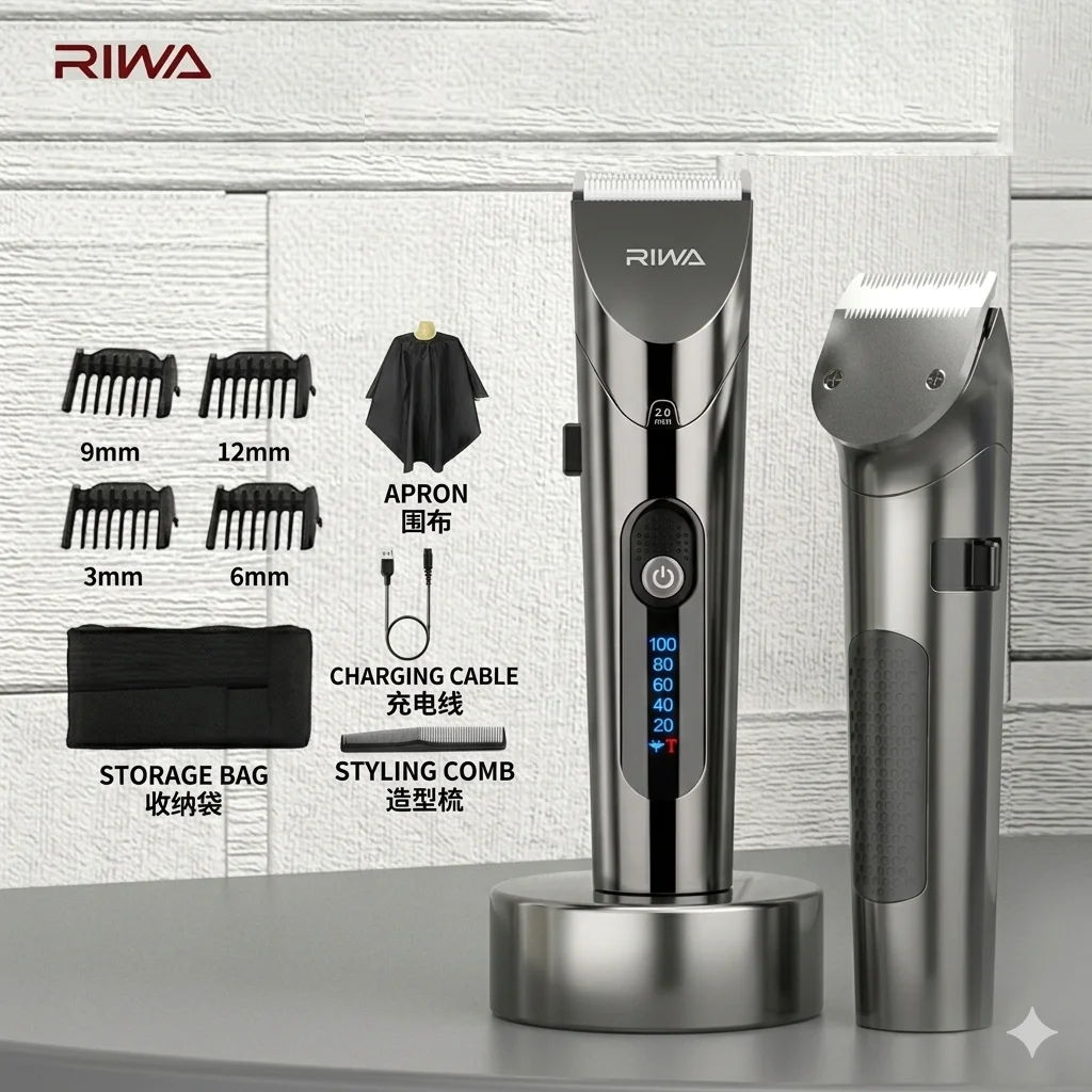 RIWA Electric Hair Clipper Rechargeable Washable Professional Barber Trimmer With Variable Speed and Carbon Steel Cutter Head
