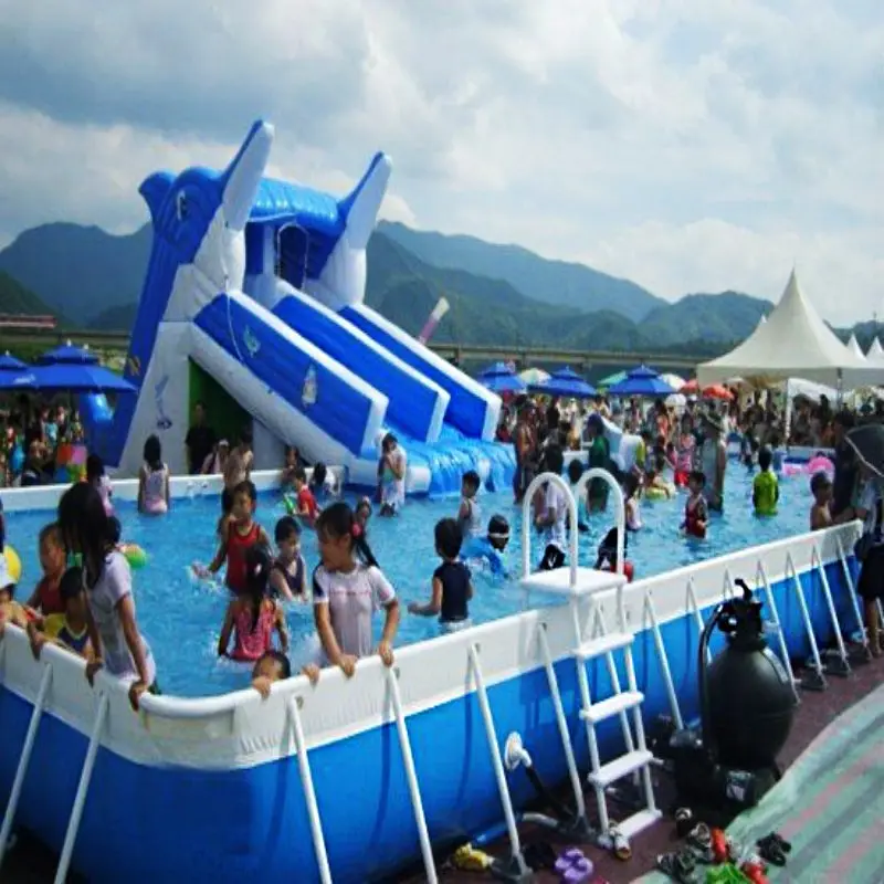 Popular Large Customized Swimming Inflatable Slide Pool with Frame