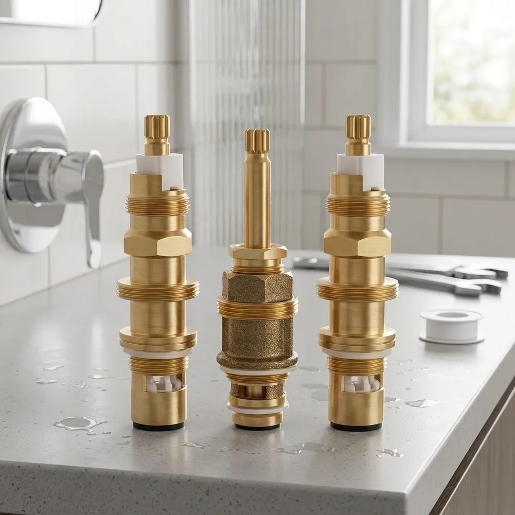 Two Brass Valve Cores and One Diverter for Stem for 910-030 and 910-022 Compatible Tub and Shower Faucet Systems