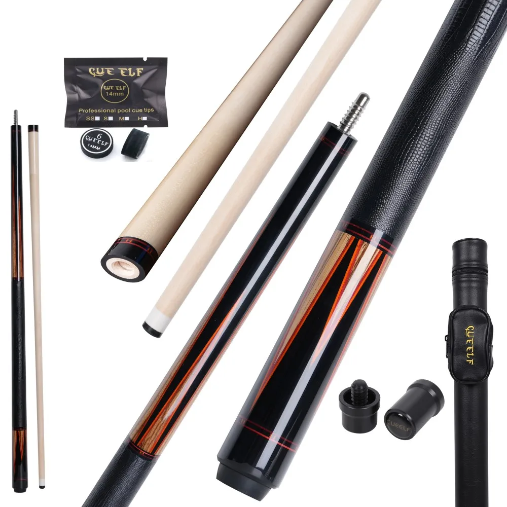 

CUEELF Luxury Pool Cue Stick 58\" New Design Inlay Solid Wood Ebony With Zebrano Billiard Cue Steel Joint Ash Wood Butt Sleeve