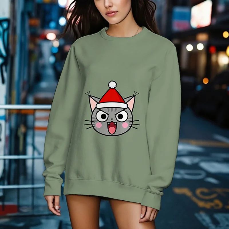 여성용 크루넥 레귤러 긴팔 프린트 스웨트셔츠, 출퇴근 및 쇼핑에 적합, 봄, 가을, 겨울 스타일