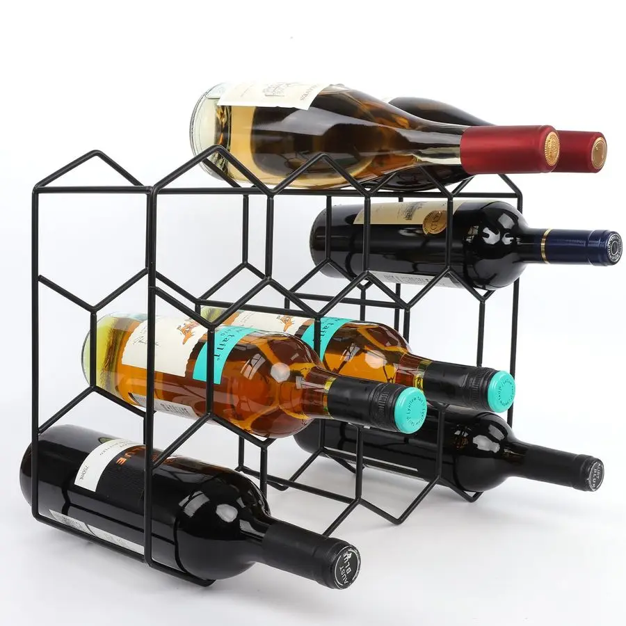 

Black Countertop Wine Rack 14 Bottles, Geometric Stainless Steel Wine Bottle Holder,3 Tier Wine Racks for Cabinet Pantry Bar Ta