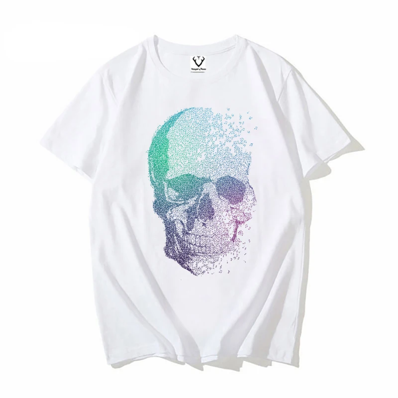 2021 Summer Fashion Skull Melodic Short Sleeve Boy T-shirts Funny Musical note design T Shirt mens Graphic Homme Tee T-Shirt