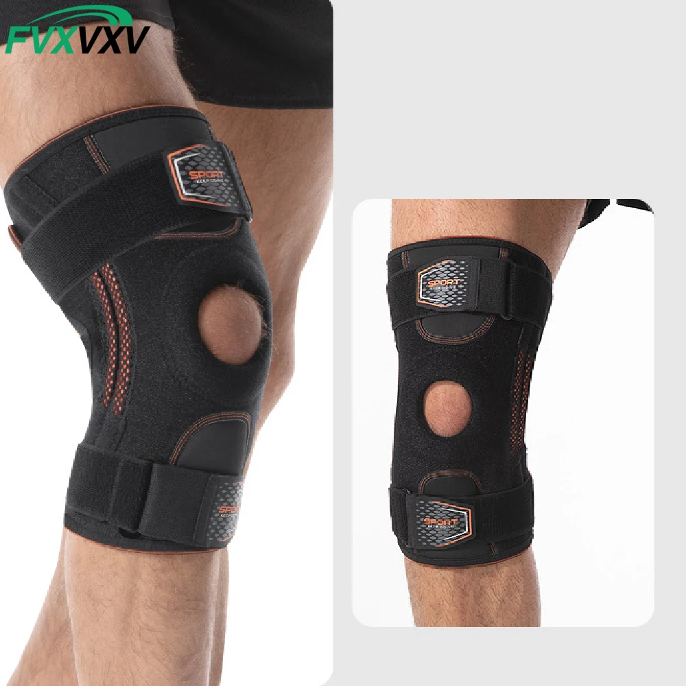 Kompressions-Kniebandage mit Seitenstabilisatoren und verstellbaren Gurten, Kniestütze für Patella-Stabilität beim Sport und Training für Frauen und Männer