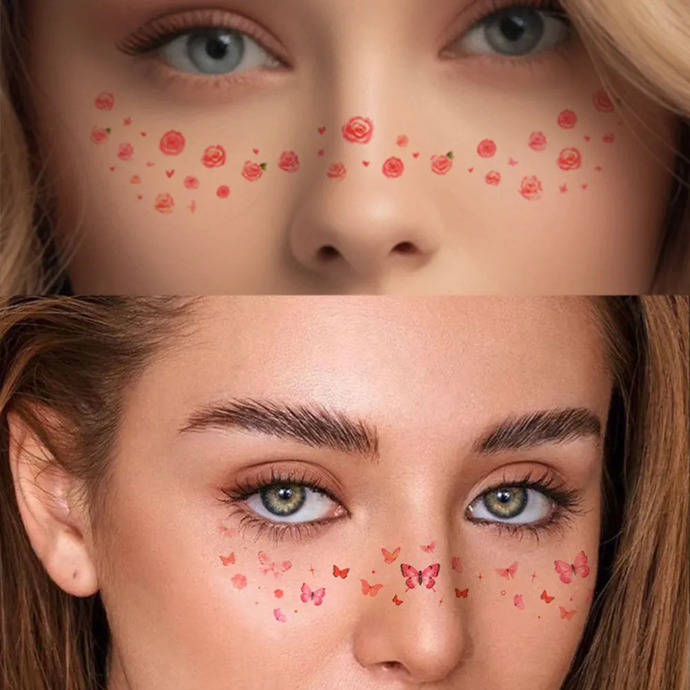 1pc Face Tattoo Stickers Waterproof Flower Butterfly Temporary Tattoos for Women Face Makeup Decals for Valentine Music Festival