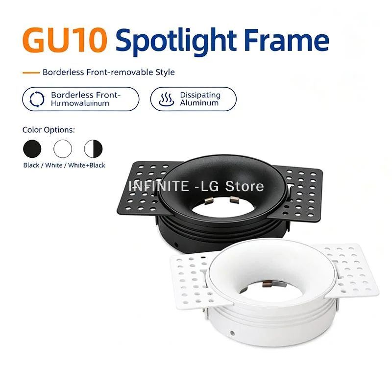 Frameless Recessed LED Ceiling Downlight Fitting GU10 MR16 Bulb Holder Round Spot Light Adjustable FrameINFINITE -LG