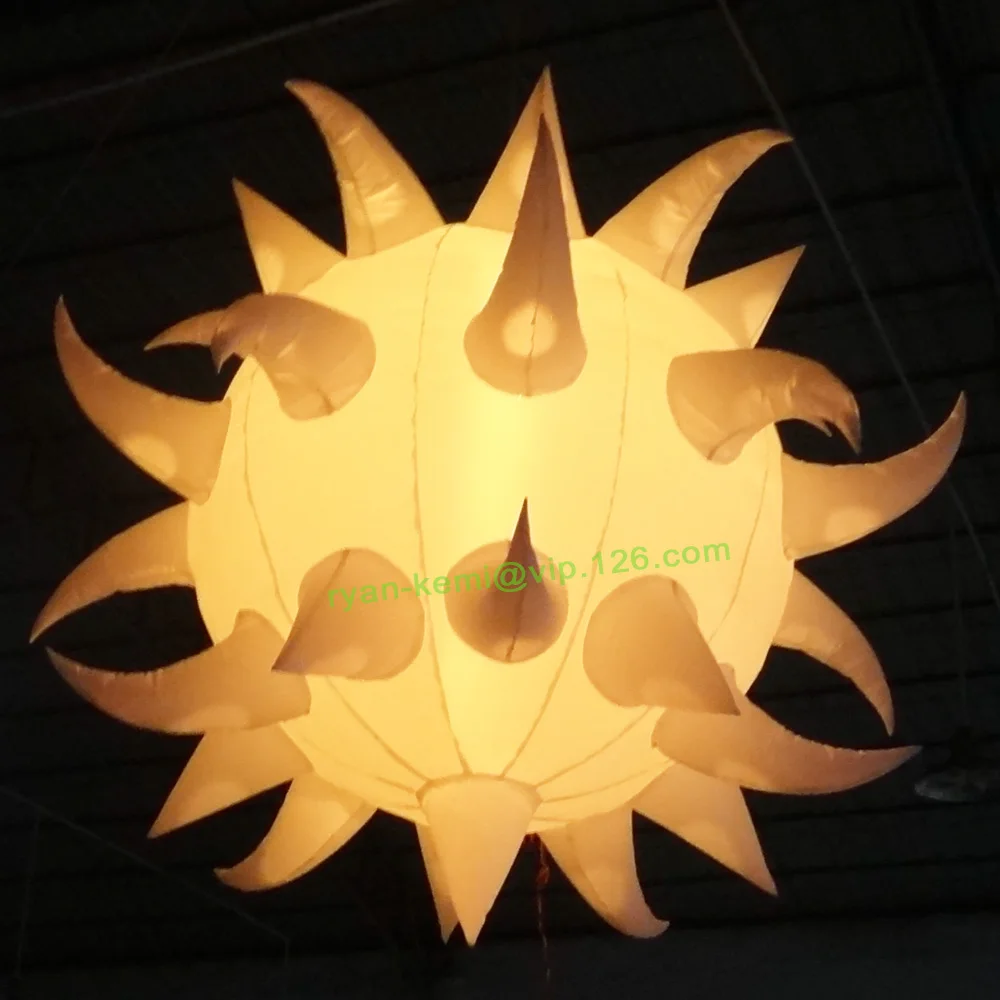 Led Light Inflatable Balloon With Curved Thorns Hanging Ball For Club Stage Party Decoration Star Horn Sphere Hall Lobby Lights