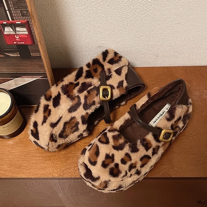 

Leopard Platform Women's Fur Shoes Fashion Buckle Shallow Winter Shoes 2025 New Designer Sneakers Casual Comfortable Zapatillas