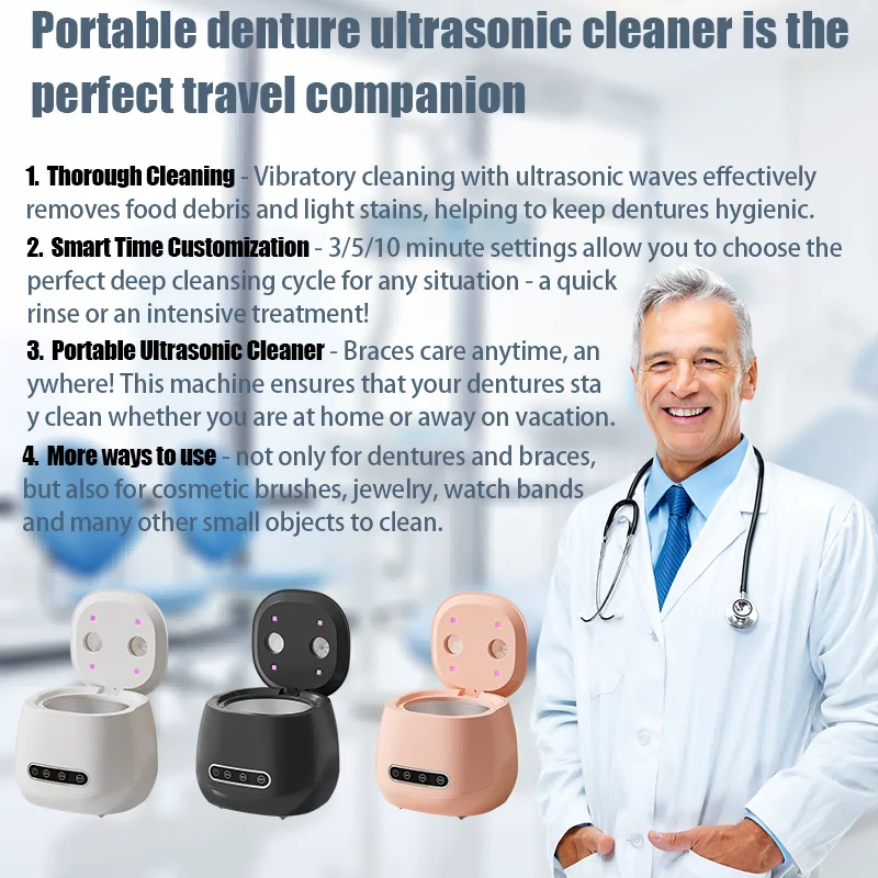 48KHZ Ultrasonic Braces Cleaning Machine USB rechargeable Multi-function Invisible Retainer Denture Machine Jewelry High Frequen