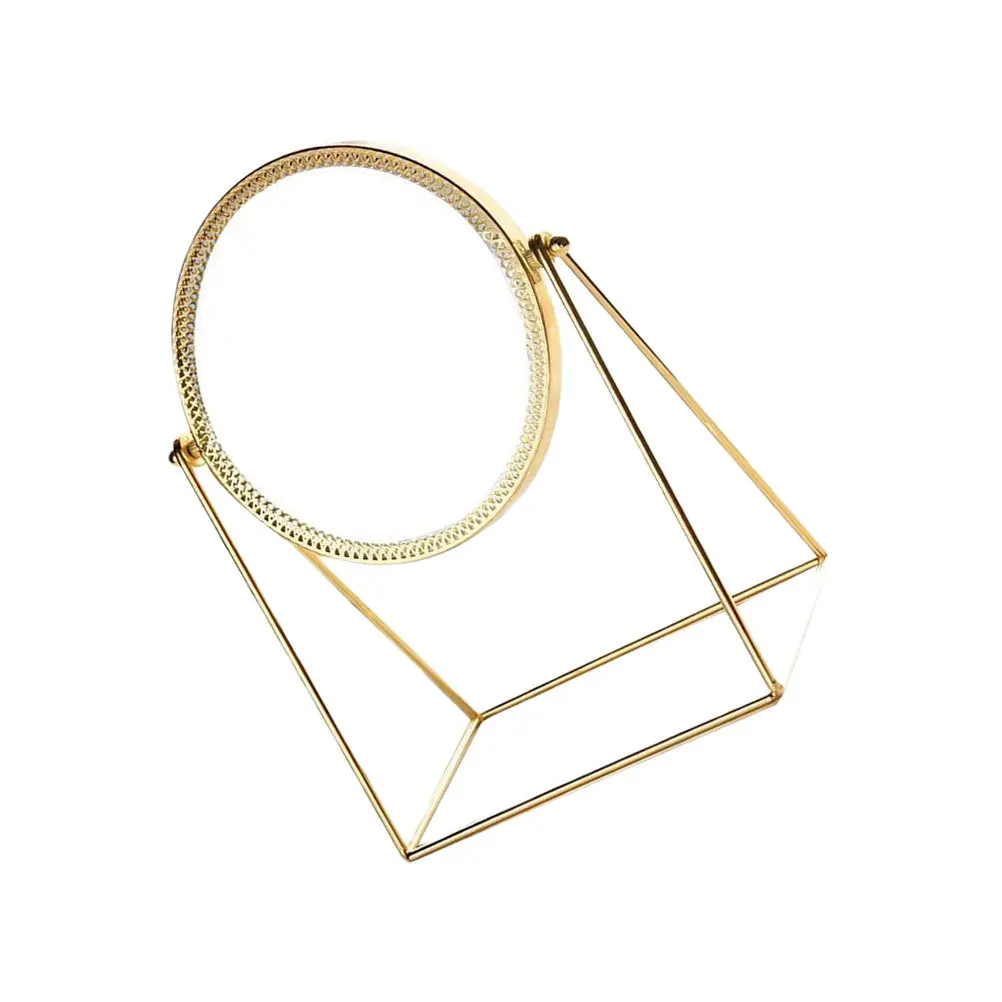 Miroir rond en métal doré clair pour la décoration de la maison et le maquillage, conception compacte et portable, surface réflexion haute définition, cadeau pour dames