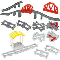 Big Size Track Bricks Train Straight Curved Switch Railway City View  Large Building Bricks Wheel Bridge Toys Compatible Duploes