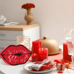 Forniture per feste con labbra rosse grandi in legno da 2 pezzi, tavolo decorativo, artigianato in legno