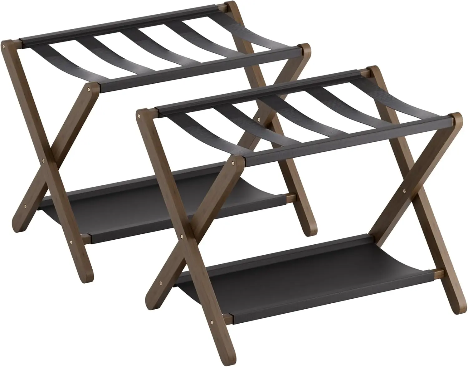 

Folding Bamboo Luggage Rack Set of 2 with Storage Shelf, Holds 135 lb for Bedroom Hotel