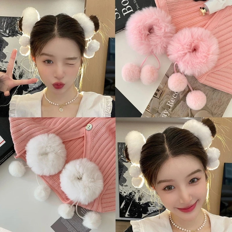 Plüsch-Haargummi mit Bommel, Haargummis mit Haargummi mit Pferdeschwanz, Plüsch-Haargummis, Bänder