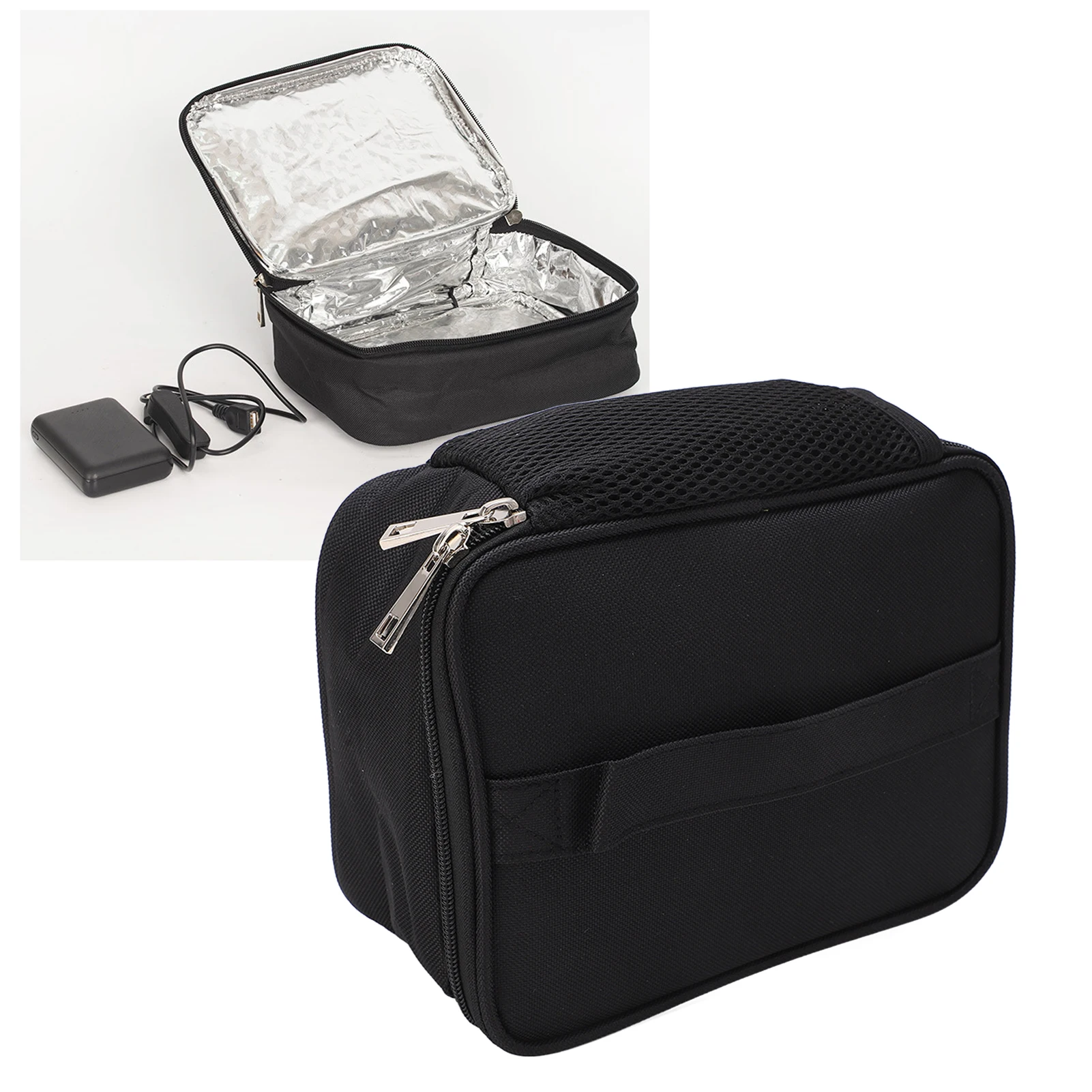 USB Charging Heated Food Container 2 Heating Methods Waterproof Oxford Cloth Portable Microwave Glossy Opening for Outdoors
