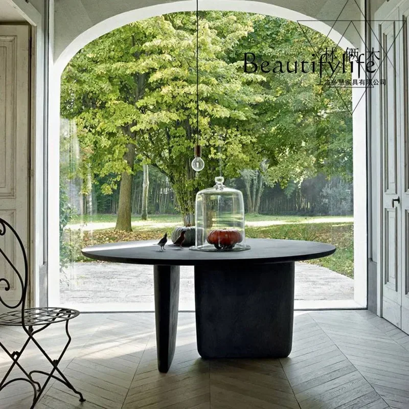 Q HH Red piano paint round dining table creative conference table modern  small apartment round dining table