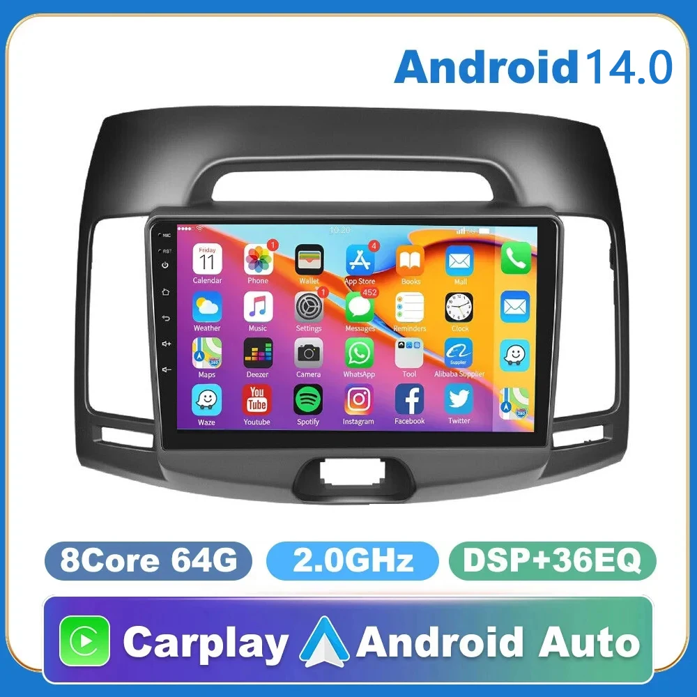 

Автомобильное радио Carplay 4G + WiFi Android 14, мультимедийный видеоплеер, навигация для головного устройства Hyundai Elantra 2006 2007-2011