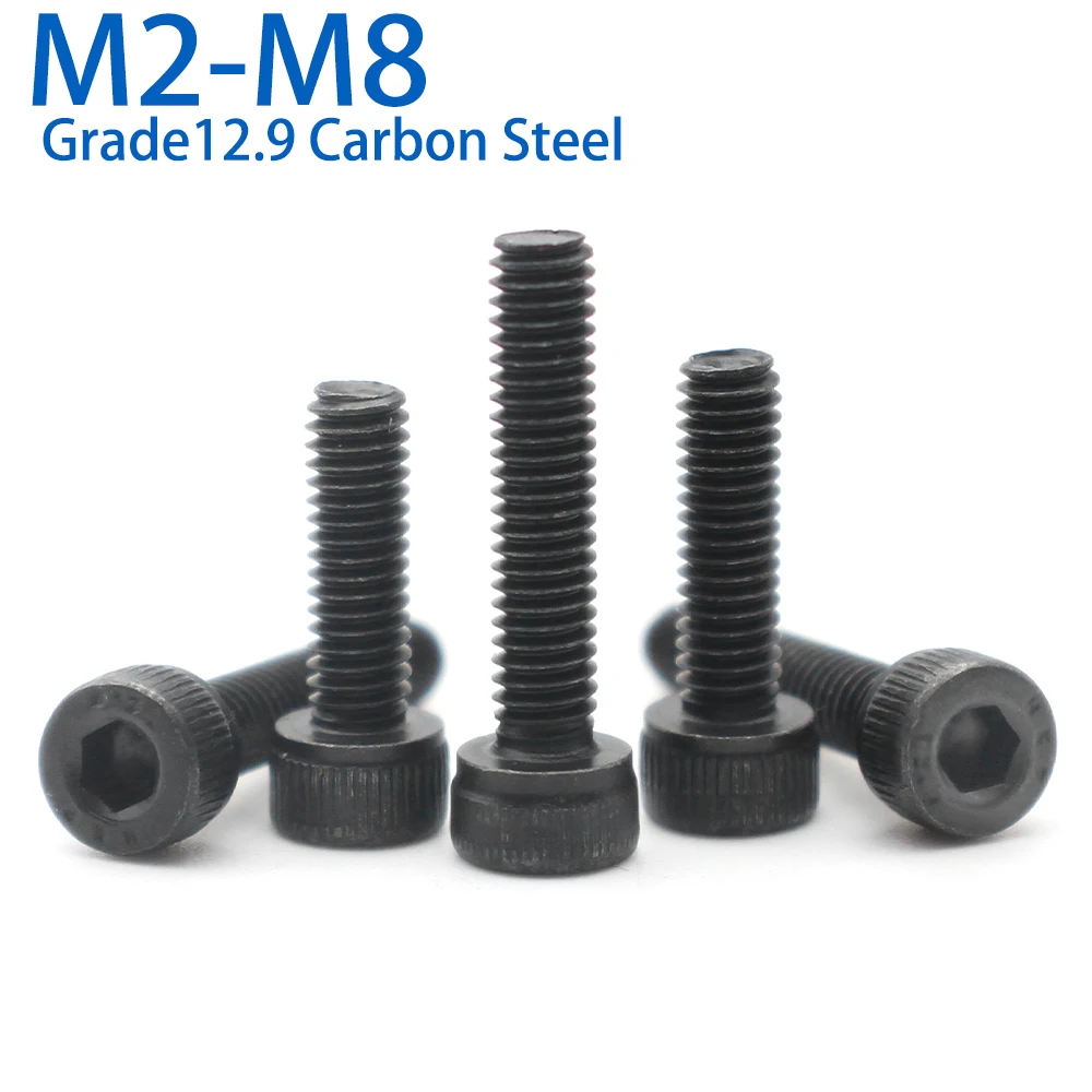 50 / 10pcs M2 M2.5 M3 M4 M5 M6 M8 DIN912 Black Grade 12.9 Carbon Steel Hex Hexagon Socket Cap Allen Head Screw Bolt L:4-100mm
