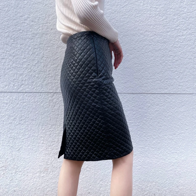 

Spring New OL Genuine Leather Midi Long Wrap Skirt Ladies Tight fitting Elegant Simple Dark Black Sexy Jupe Mujer Saia