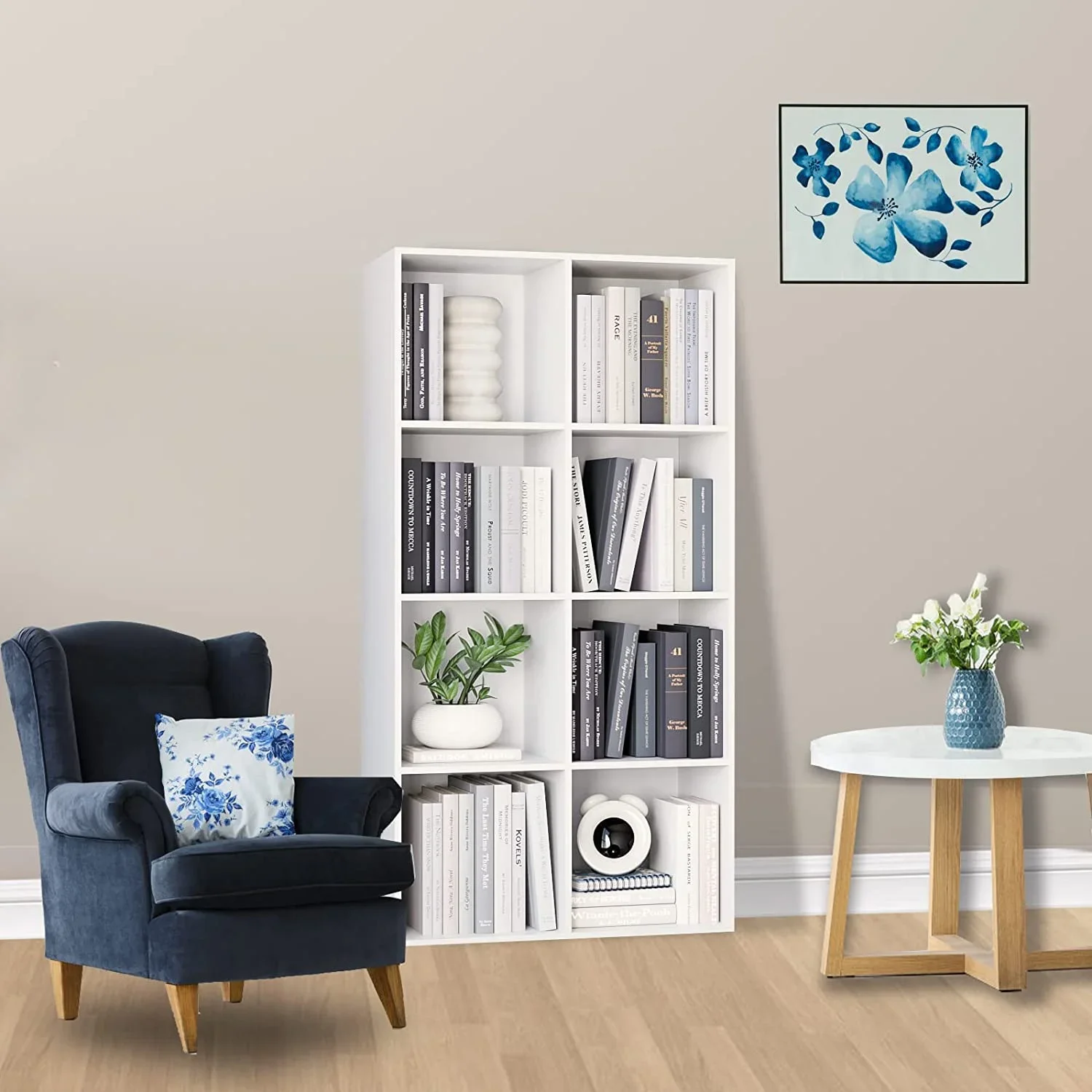 

White Bookcase, 8 Cubes Storage Cabinet Unit Freestanding Display Stand Shelves