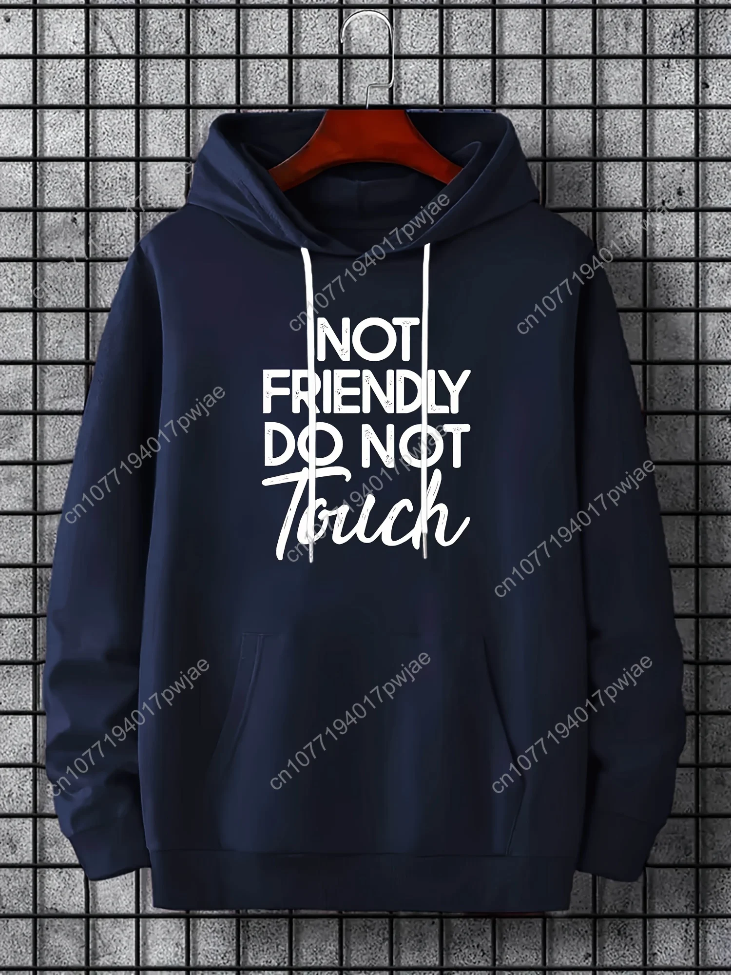 Impressão criativa masculina não amigo não toque manga longa casual moletom com capuz, moda com capuz superior pulôver moletom esportivo