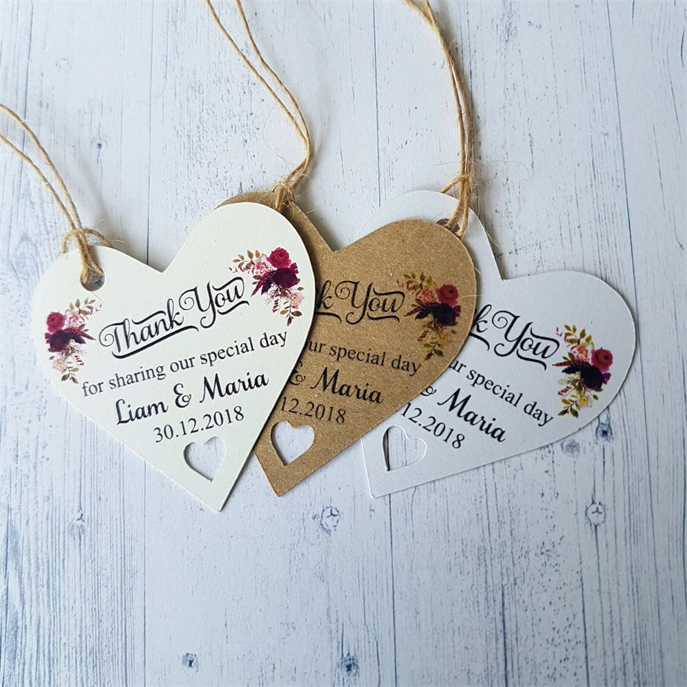 Personalised Wedding Favour BohoTags, Thank You For Sharing Our Special Day, Heart Shaped Tags, Party Favours, Baby Shower Gift