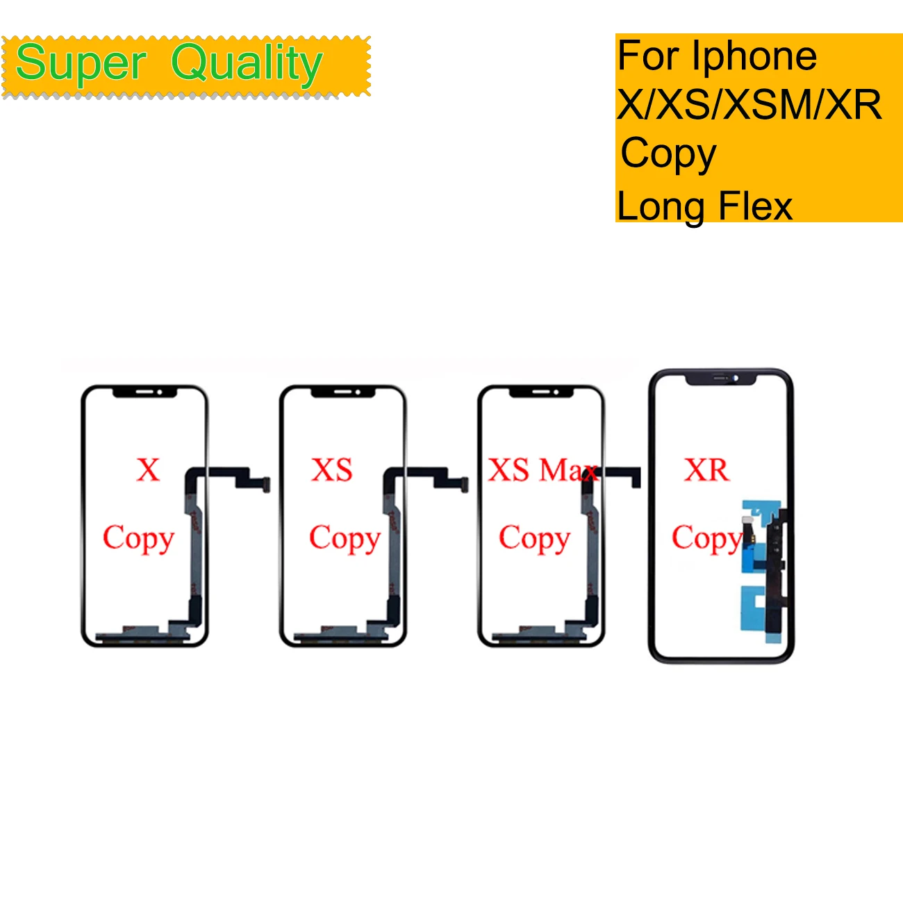 10pcs-lot-for-iphone-x-xr-xs-max-touch-screen-digitizer-panel-sensor-front-glass-lens-long-flex-cable-with-oca-replacement