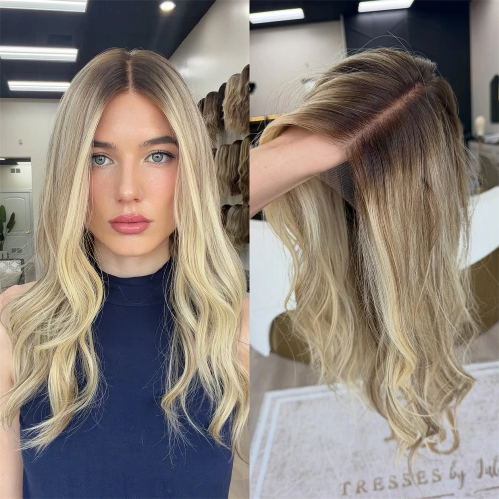 13X4 Free Part Ombre Blonde HD Lace Front Wigs Pre Plucked Body Wave Hair Wigs Glueless Soft Ash Blonde Colored Wigs Cosplay Wig
