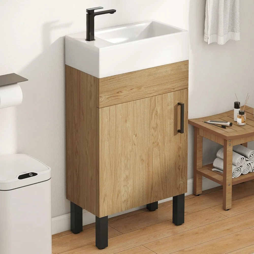 yitahome Vanity da bagno da 16 pollici con lavabo, mobiletto da bagno per piccoli spazi, mobiletto da bagno indipendente con 1