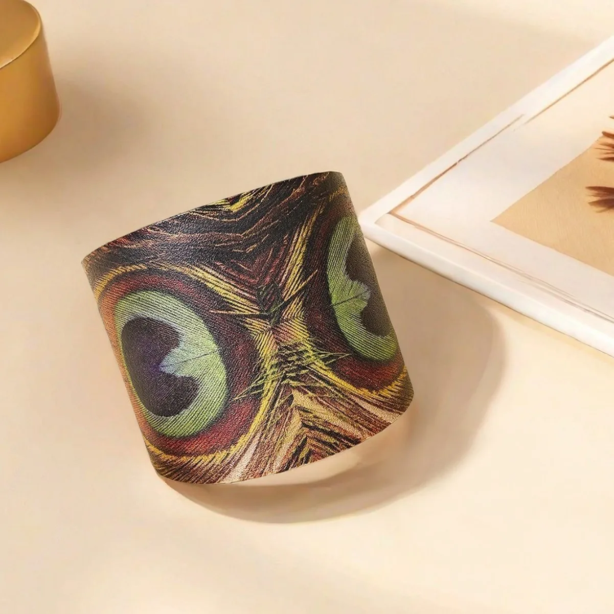 Fashion Bohemian retro bracelet peacock feather print opening adjustable bracelet