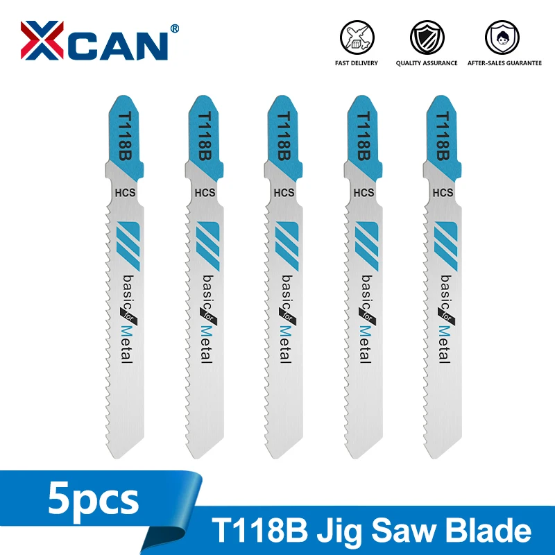 XCAN 5pcs HCS Jigsaw Blades T118B 76mm High Carbon Steel Jig Saw Blades T-Shank for Wood Cutting Tools
