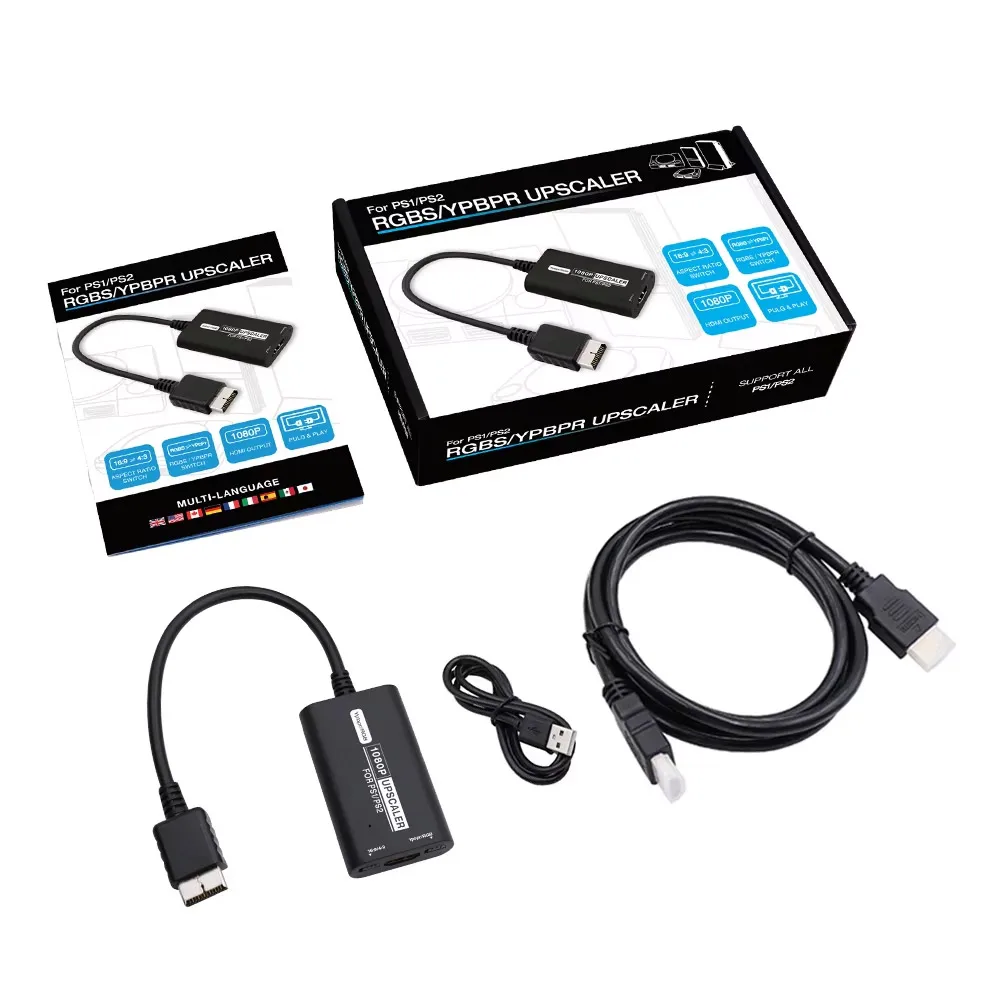 محول TicKnot HDMI لوحدات تحكم الألعاب PS2/PS1 مع محول فيديو RGB إلى YPbPr لـ PS1