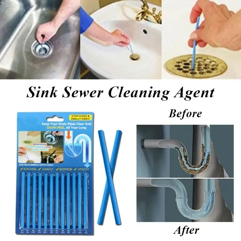 12/set Solid Sani Sticks Oil Decontamination Kitchen Toilet Bathtub Drain Cleaner Sewer Pipe Eliminate Odor Clog Cleaning Rod