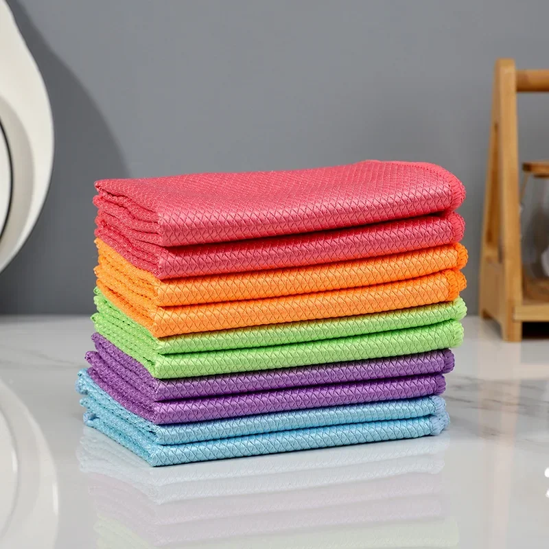 Lint-Free Cleaning Cloth Kitchen Cleaning Cloth Microfibre Dish Towels Fish Scale Cleaning Reusable Kitchen Wipes Soft Dishcloth